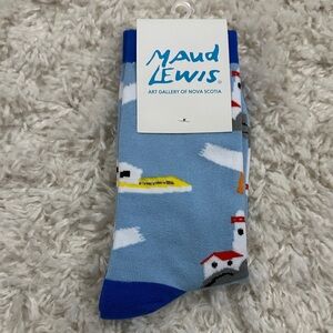 MAUDE LEWIS Light Blue Preppy Y2K Nautical Crew Socks, Unisex, NWT